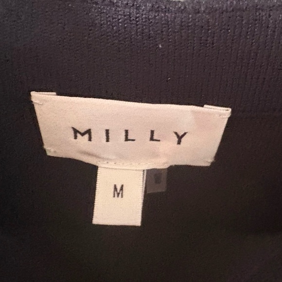 Milly Ruffle Yoke Pointelle Sweater Knit mini dress navy- size M - Picture 5 of 6